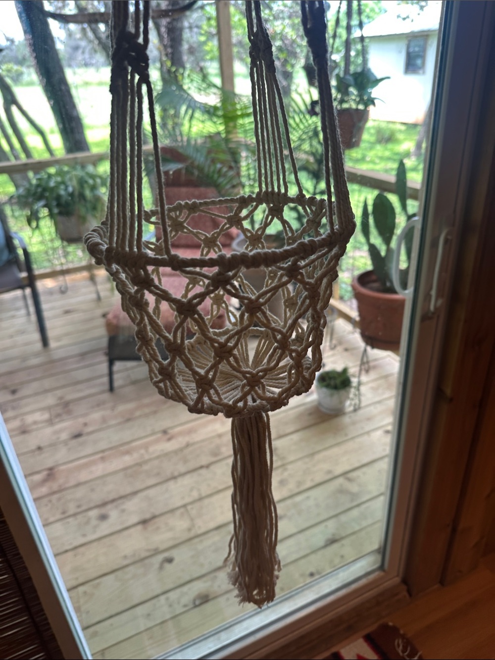 Handmade Macrame Hanging Planter Pot Holder - Cream 38 long